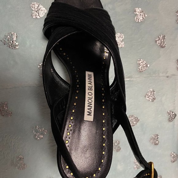 MANOLO BLAHNIK Black criss-cross Heels sz 5-NIB - Picture 3 of 9